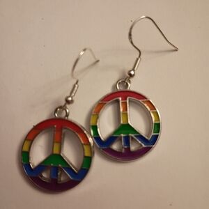 Rainbow Peace Sign Drop Earrings